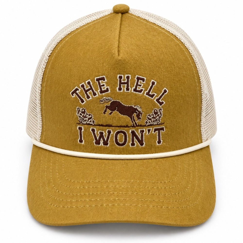 Primitives by Kathy The Hell I Won't Snapback Trucker Hat Mustard Yellow NWT